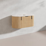 900mm Carysil Plywood Wall Hung Floating Vanity 12 O'clock/NO Tap Hole with Center Waste Hole Stone Top Brushed Gold Handle Included - Various Color