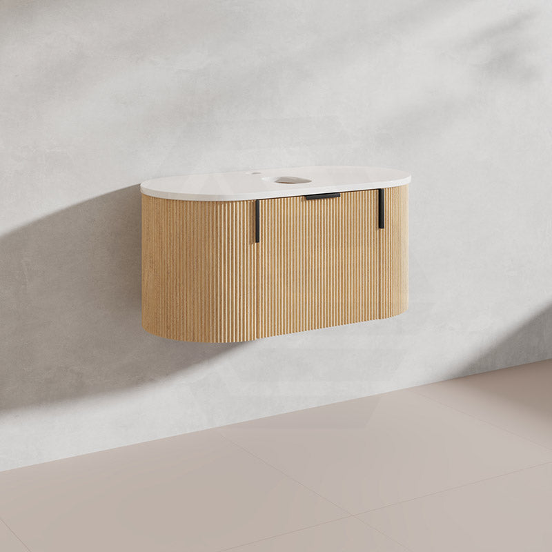 900mm Carysil Plywood Wall Hung Floating Vanity 12 O'clock/NO Tap Hole with Center Waste Hole Stone Top Brushed Gold Handle Included - Various Color