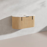 900mm Carysil Plywood Wall Hung Floating Vanity 12 O'clock/NO Tap Hole with Center Waste Hole Stone Top Brushed Gold Handle Included - Various Color