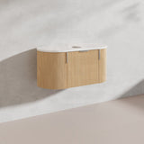900mm Carysil Plywood Wall Hung Floating Vanity 12 O'clock/NO Tap Hole with Center Waste Hole Stone Top Brushed Gold Handle Included - Various Color
