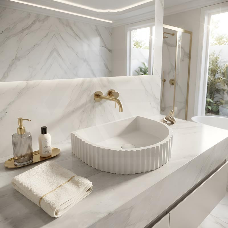 Carysil Arch Above Counter Concrete Basin Fluted for Bathroom 465x360x119mm - Matte Cream