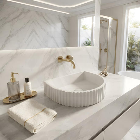 Carysil Above Counter Concrete Basin Fluted for Bathroom 465x360x119mm - White Arch
