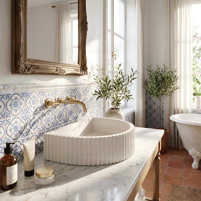 Carysil Arch Above Counter Concrete Basin Fluted for Bathroom 465x360x119mm - Matte Cream