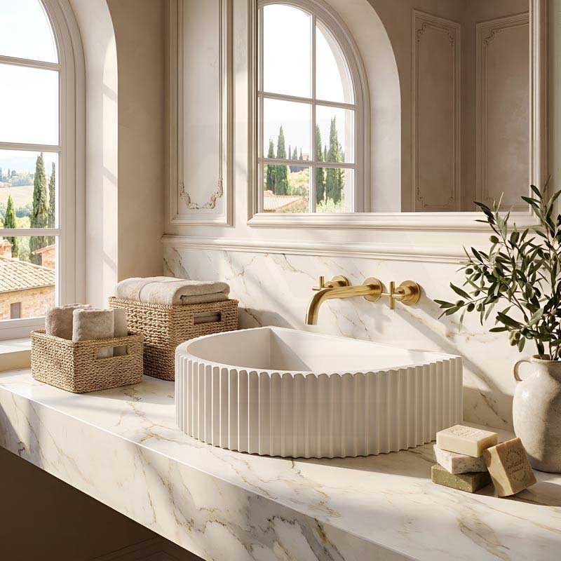 Carysil Arch Above Counter Concrete Basin Fluted for Bathroom 465x360x119mm - Matte Cream