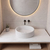 Round Concrete Fluted Above Counter Basin with Matching Waste 400x400x120mm - Matt White