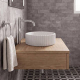 Round Concrete Fluted Above Counter Basin with Matching Waste 400x400x120mm - Matt White