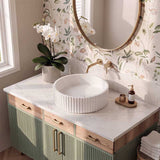 Round Concrete Fluted Above Counter Basin with Matching Waste 400x400x120mm - Matt White