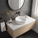 Round Concrete Fluted Above Counter Basin with Matching Waste 400x400x120mm - Matt White