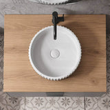 Round Concrete Fluted Above Counter Basin with Matching Waste 400x400x120mm - Matt White