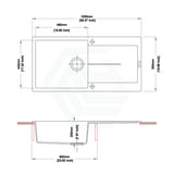 1000X500X200mm Carysil Black Single Bowl With Drainer Board Granite Kitchen Laundry Sink Top/ Undermount
