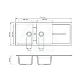 1160X500X200mm Carysil White Double Bowls With Drainer Board Granite Kitchen Laundry Sink Top Mount