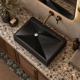 Rectangle Sani-Quartz Composite Above Counter Basin with Golden Cut Design 615x445x130mm - Gloss White/Black