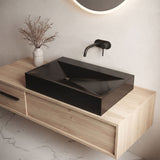 Rectangle Sani-Quartz Composite Above Counter Basin with Golden Cut Design 615x445x130mm - Gloss White/Black