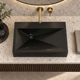 Rectangle Sani-Quartz Composite Above Counter Basin with Golden Cut Design 615x445x130mm - Gloss White/Black