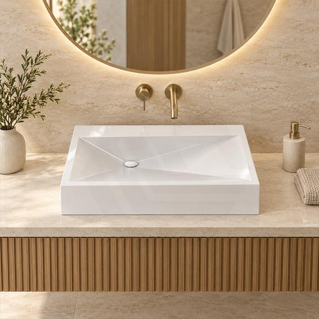 Rectangle Sani-Quartz Composite Above Counter Basin with Golden Cut Design 615x445x130mm - Gloss White/Black