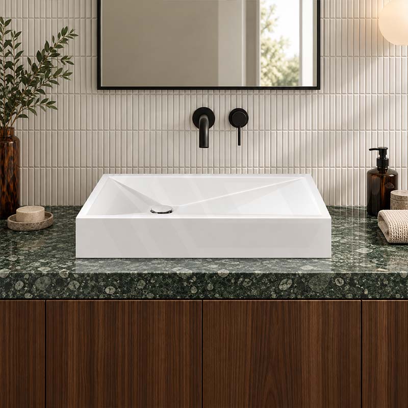 Rectangle Sani-Quartz Composite Above Counter Basin with Golden Cut Design 615x445x130mm - Gloss White/Black