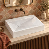 Rectangle Sani-Quartz Composite Above Counter Basin with Golden Cut Design 615x445x130mm - Gloss White/Black