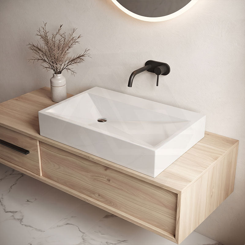 Rectangle Sani-Quartz Composite Above Counter Basin with Golden Cut Design 615x445x130mm - Gloss White/Black