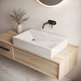 Rectangle Sani-Quartz Composite Above Counter Basin with Golden Cut Design 615x445x130mm - Gloss White/Black