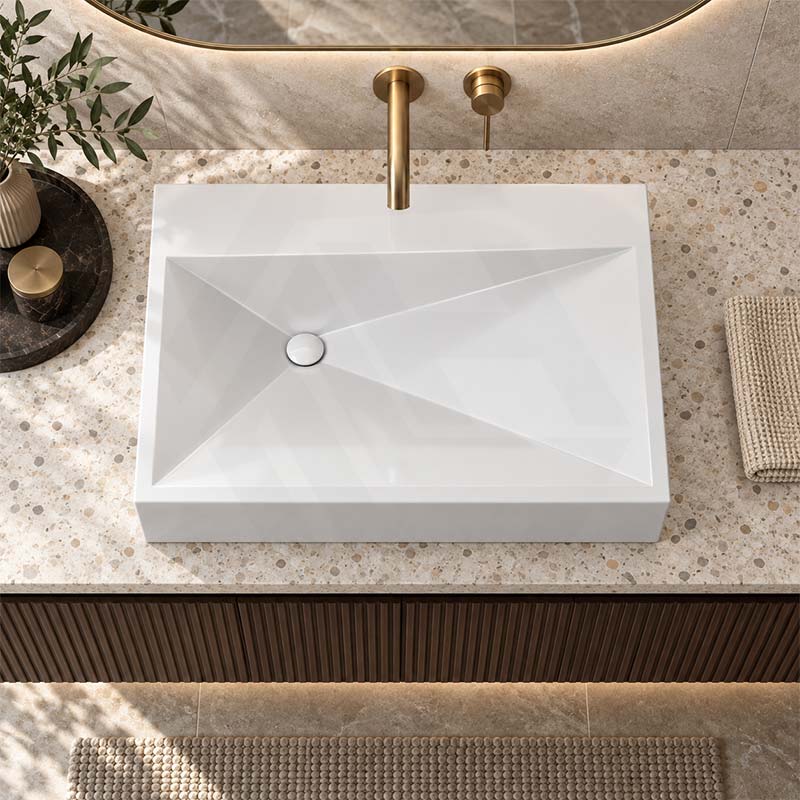 Rectangle Sani-Quartz Composite Above Counter Basin with Golden Cut Design 615x445x130mm - Gloss White/Black