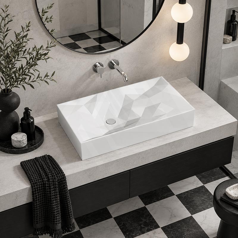 Kristall Above Counter Basin Bathroom Wash Basin Sani-Quartz Composite High-end 715x415x130mm - In Various Colour