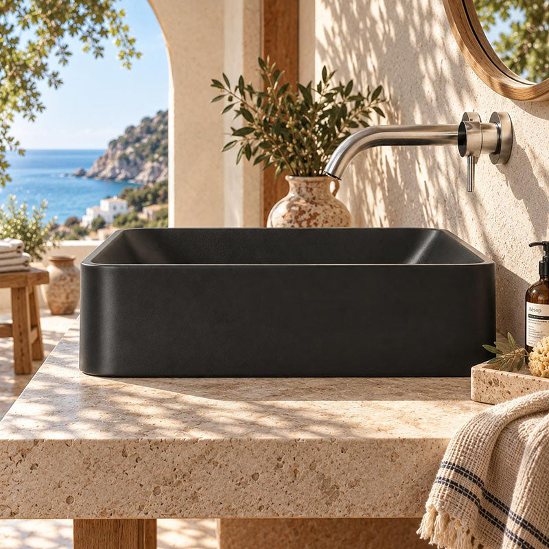 SeeRose Above Counter Basin Wash Basin Sani-Quartz Composite 545x415x130mm - Matt Black/Gloss White