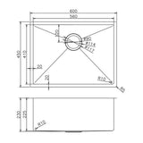 600X450X230mm Rose Gold Pvd 1.2mm Handmade Top/undermount Single Bowl Kitchen Sink Stainless Steel