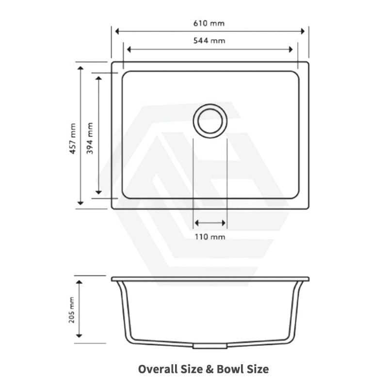 610X457X205mm Carysil White Single Big Bowl Granite Kitchen/ Laundry Sink Top/ Flush/ Under Mount