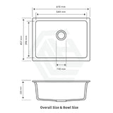 610X457X205mm Carysil White Single Big Bowl Granite Kitchen/ Laundry Sink Top/ Flush/ Under Mount