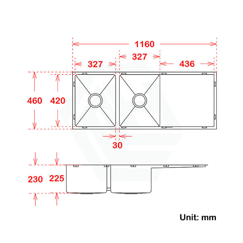 1160X460X230mm 1.2mm Rose Gold Handmade Top/undermount Double Bowls Kitchen Sink