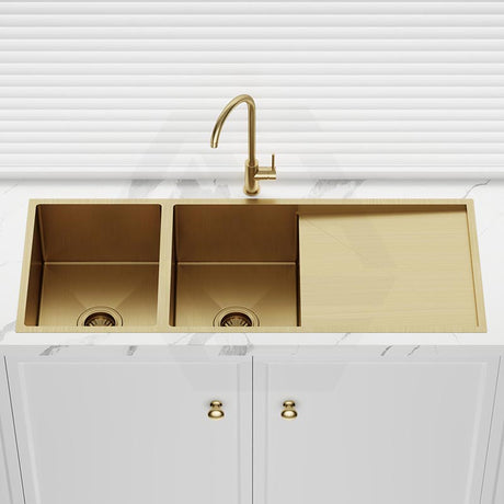 G#1(Gold) 1160X460X230Mm Brushed Yellow Gold 1.2Mm Handmade Top/Undermount Double Bowls Kitchen