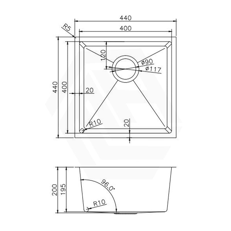 440x440x200mm Stainless Steel Handmade Single Bowl Kitchen/Laundry Sink Top/Flush/Under Mount