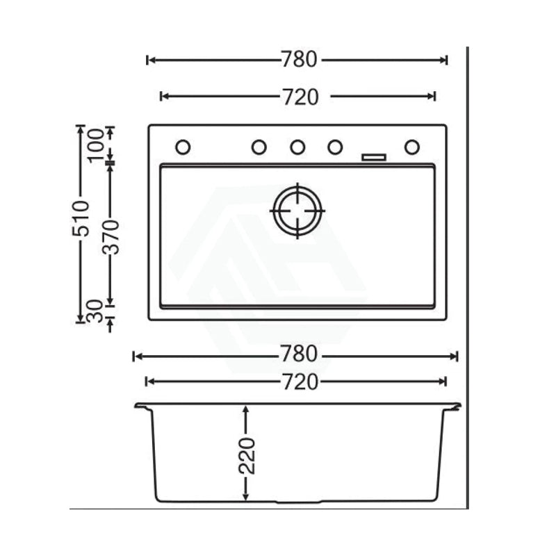780X510X220mm Carysil Black Single Bowl Granite Stone Kitchen Sink Top/ Under Mount Products
