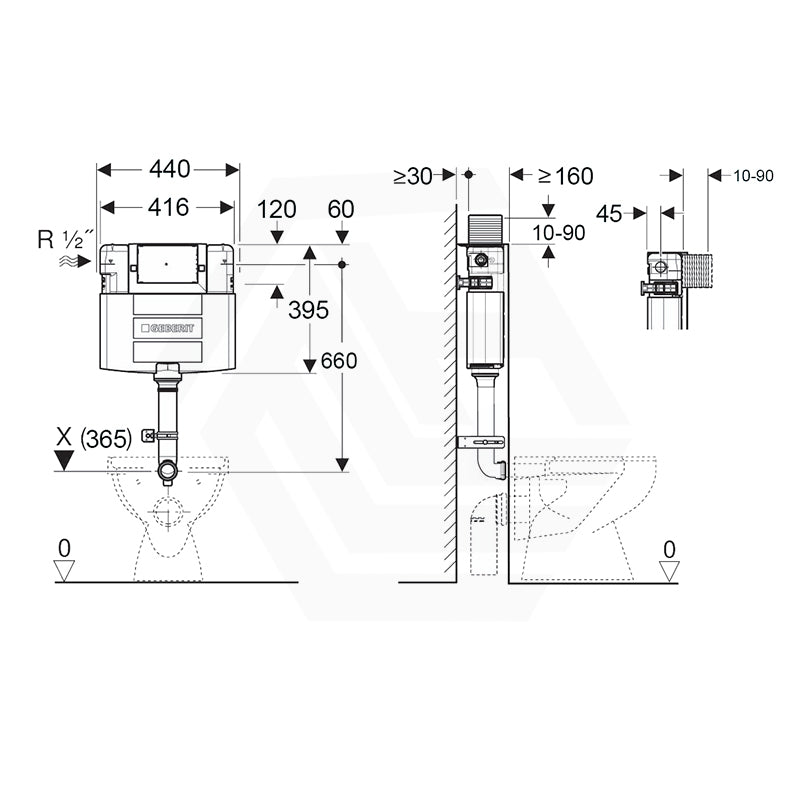 Geberit Alpha 12cm Mid Level In-Wall Concealed Cistern for Wall Faced Toilet Pan, Top or Front Flush Buttons Available