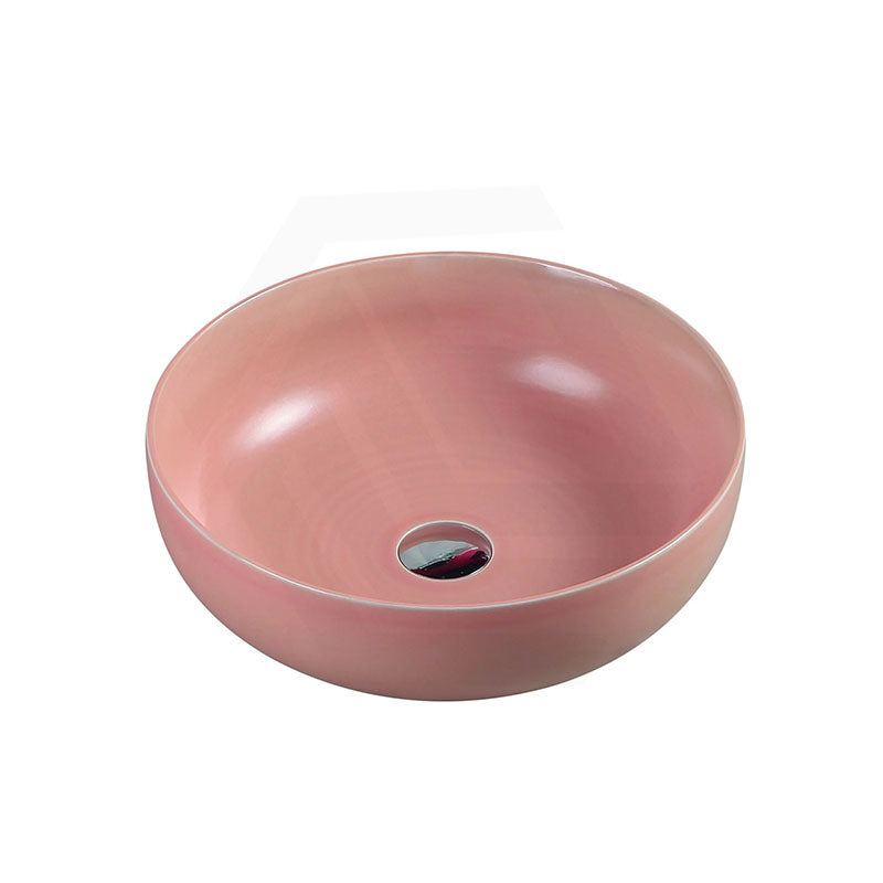 Round Above Counter Ceramic Basin with No Overflow For Bathroom and Vanity 350x350x140mm - Matt Pink