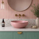 Round Above Counter Ceramic Basin with No Overflow For Bathroom and Vanity 350x350x140mm - Matt Pink