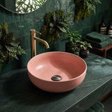 Round Above Counter Ceramic Basin with No Overflow For Bathroom and Vanity 350x350x140mm - Matt Pink