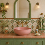 Round Above Counter Ceramic Basin with No Overflow For Bathroom and Vanity 350x350x140mm - Matt Pink