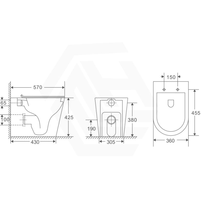 Berlin99 Tornado Rimless Wall Faced Toilet Pan Only 570x360x425mm - Matte Black/Gloss White