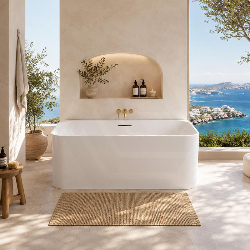 Ultra-Slim Bathtub Back to Wall Acrylic with Overflow 1500/1700mm - Gloss White