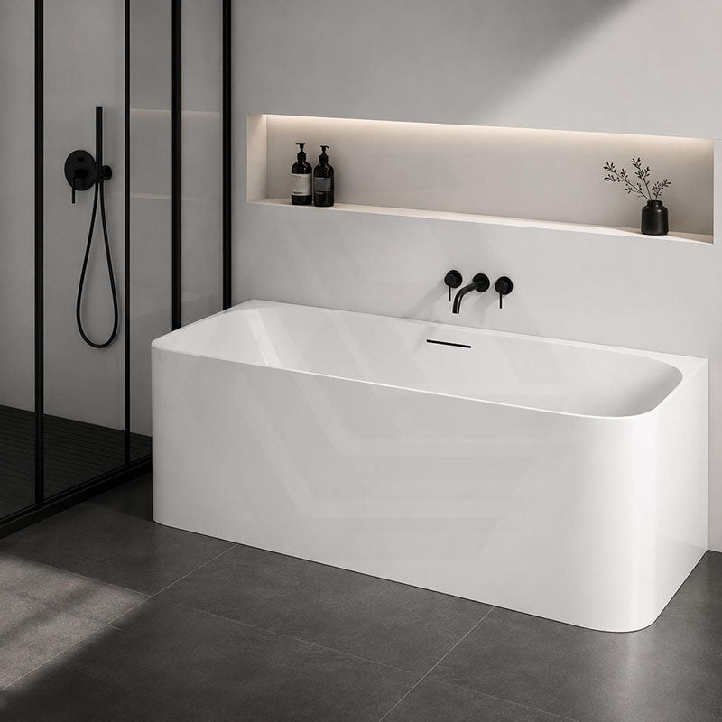 Ultra-Slim Bathtub Back to Wall Acrylic with Overflow 1500/1700mm - Gloss White