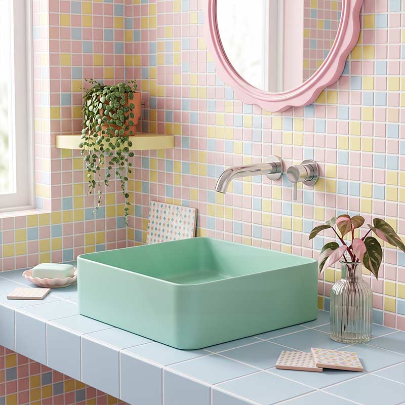 Square Above Counter Top Ceramic Basin Wash Basin 360x360x110mm - Variant Colour