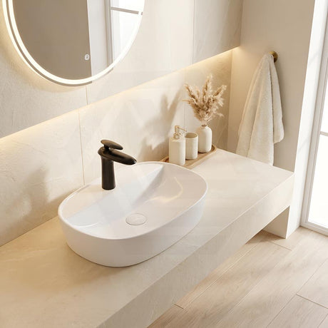 Chur Oval Above Counter Ceramic Basin 600x400x120mm - Gloss White
