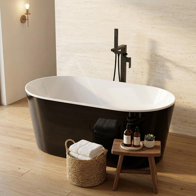 ISEO Acrylic Ultra-Slim Freestanding Oval Bathtub NO Overflow 1500x750x590/1700x800x590mm - Gloss White/Gloss Black & White