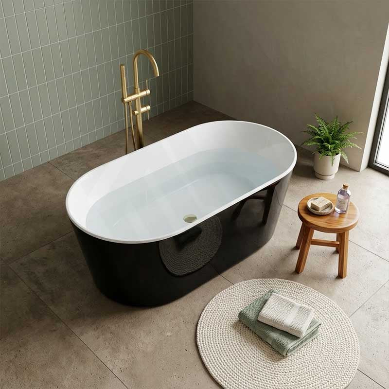 ISEO Acrylic Ultra-Slim Freestanding Oval Bathtub NO Overflow 1500x750x590/1700x800x590mm - Gloss White/Gloss Black & White