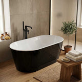 ISEO Acrylic Ultra-Slim Freestanding Oval Bathtub NO Overflow 1500x750x590/1700x800x590mm - Gloss White/Gloss Black & White