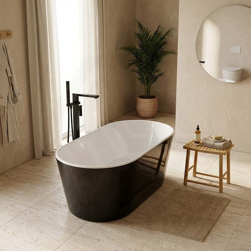 ISEO Acrylic Ultra-Slim Freestanding Oval Bathtub NO Overflow 1500x750x590/1700x800x590mm - Gloss White/Gloss Black & White