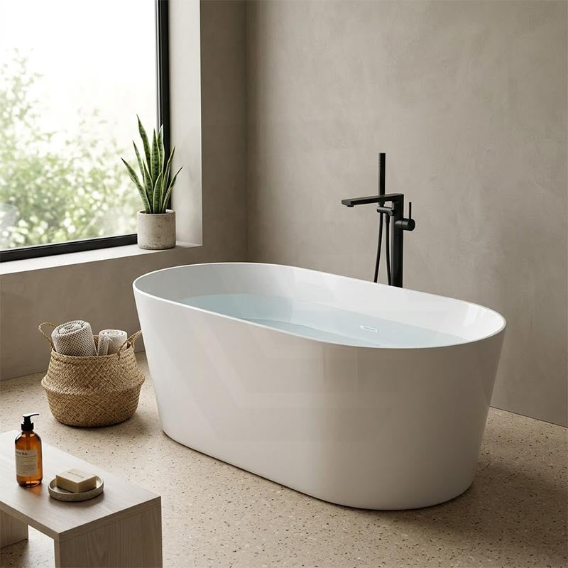 ISEO Acrylic Ultra-Slim Freestanding Oval Bathtub NO Overflow 1500x750x590/1700x800x590mm - Gloss White/Gloss Black & White