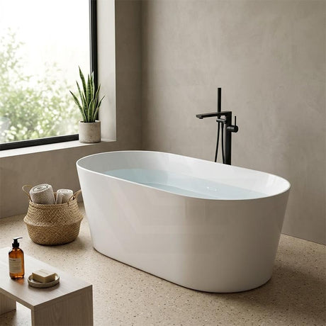 ISEO Acrylic Ultra-Slim Freestanding Oval Bathtub NO Overflow 1500x750x590/1700x800x590mm - Gloss White/Gloss Black & White