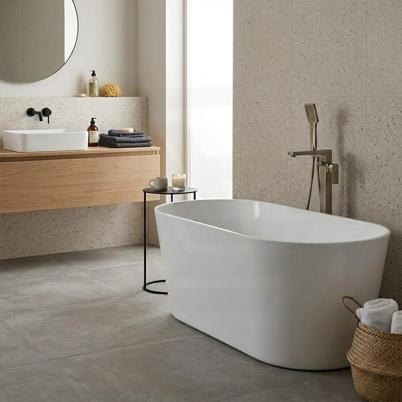 ISEO Acrylic Ultra-Slim Freestanding Oval Bathtub NO Overflow 1500x750x590/1700x800x590mm - Gloss White/Gloss Black & White
